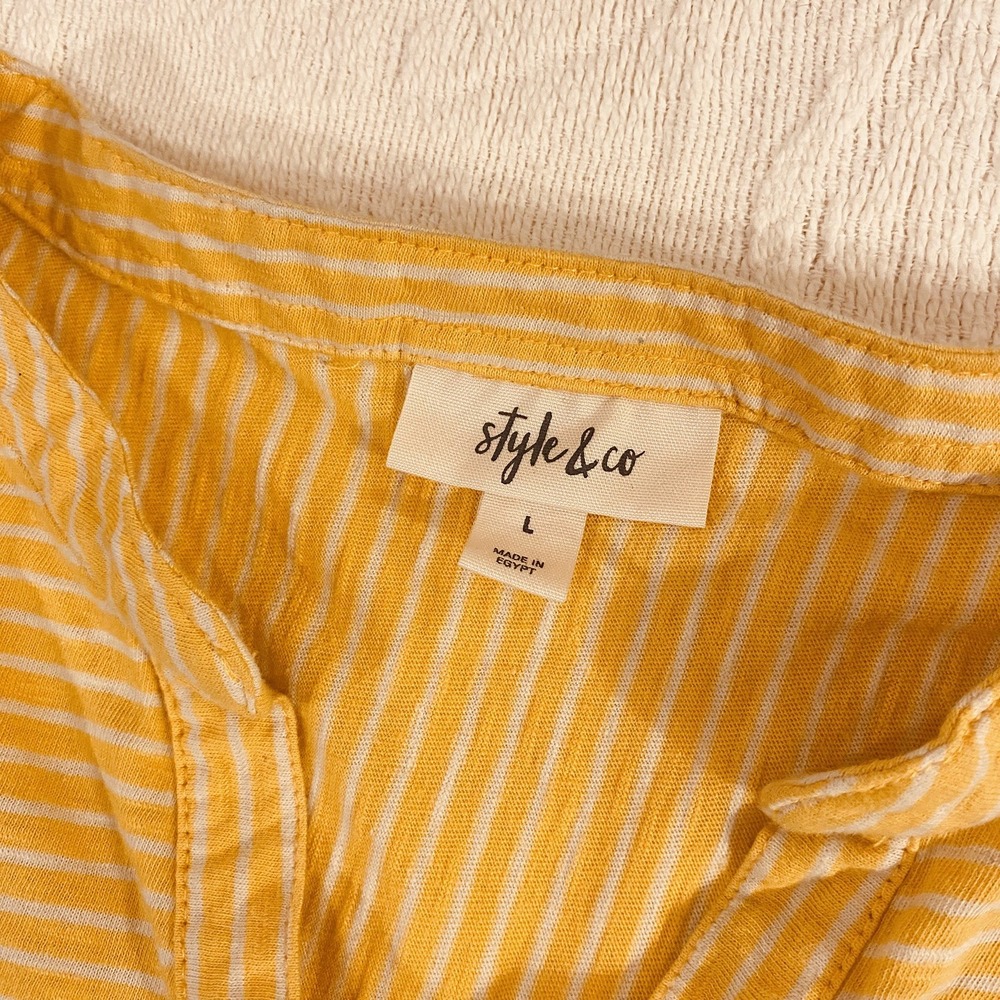 Style & Co. Ladies Sunflower Yellow Long Sleeve Striped Top. V Neck 3 Buttons - Picture 3 of 12